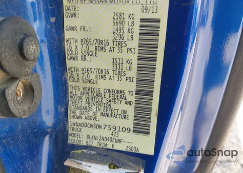 2013 Nissan Frontier Sv z USA, uszkodzony, nr VIN 1N6AD0CW3DN759109